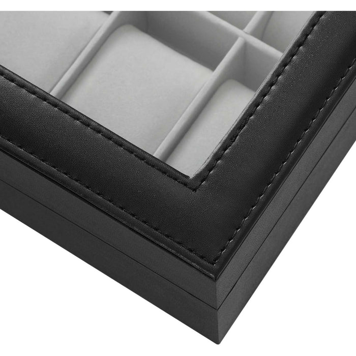 Black Leather Watch Box (Holds 12 Watches)