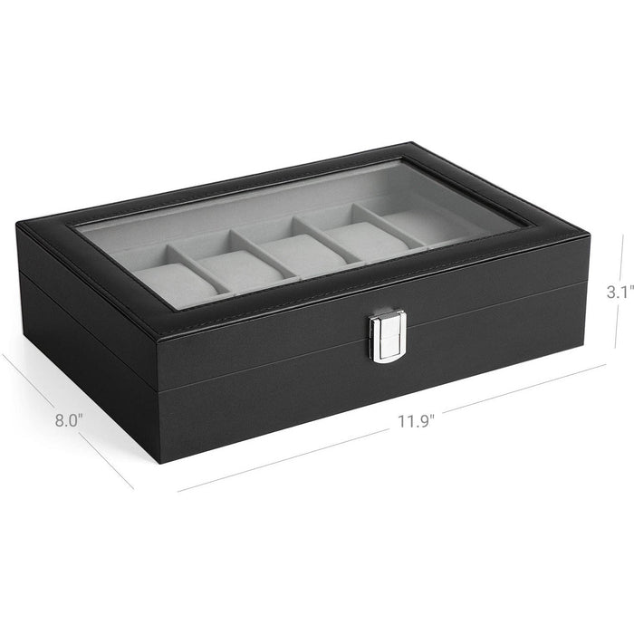 Black Leather Watch Box (Holds 12 Watches)