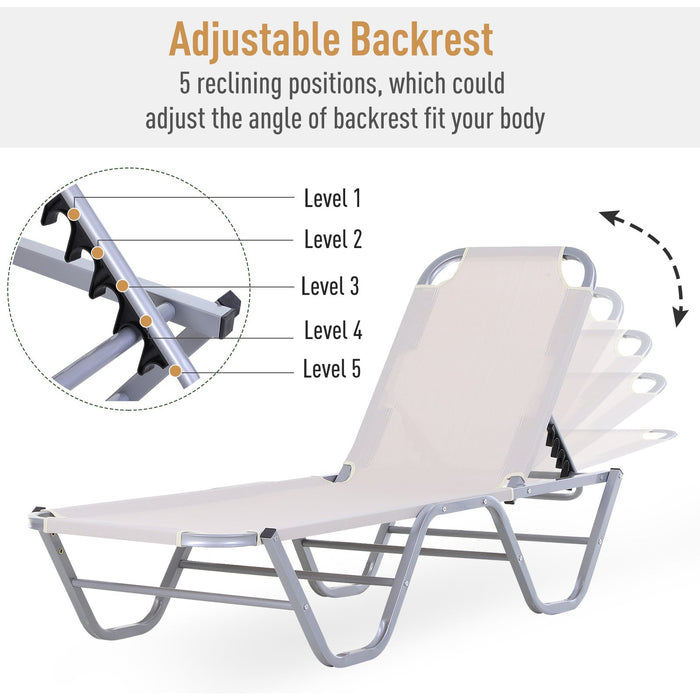 Sun Lounger Relaxer, 5-Position Backrest, Lightweight