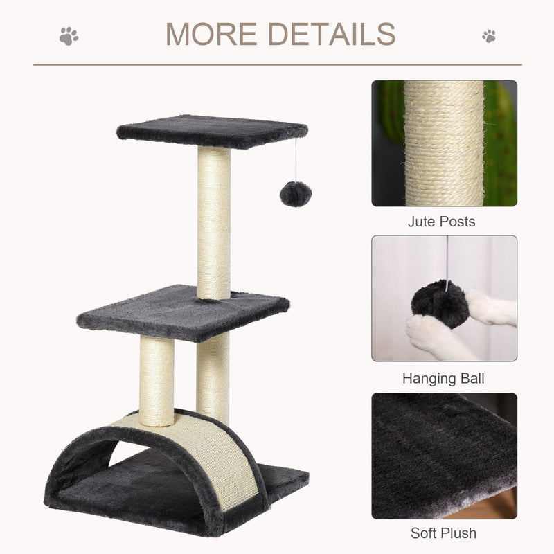 72cm Cat Tree, Climbing Centre, Sisal Post, Arc Perch, Grey