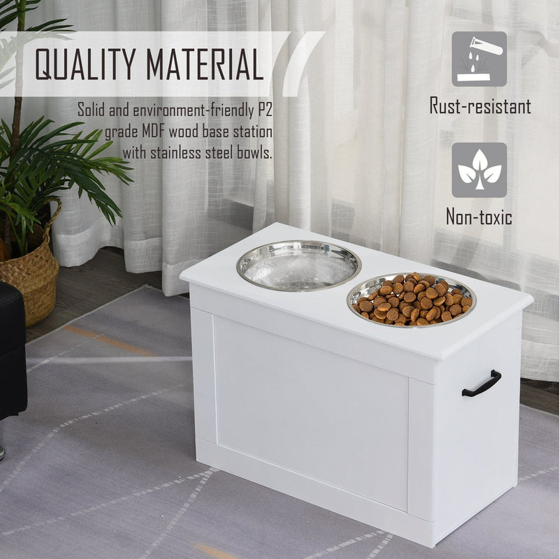 Raised Pet Feeding Station With 2 Stainless Steel Bowls