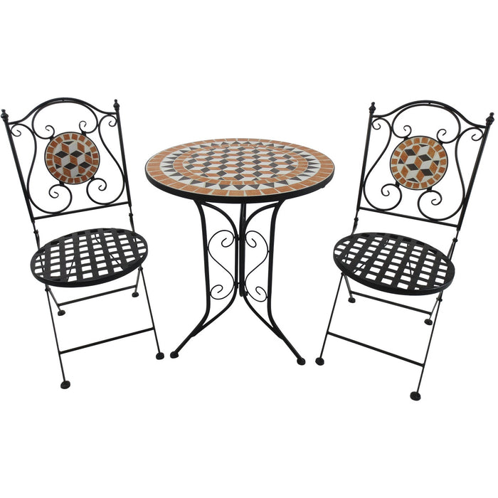 Mosaic Bistro Set, 2 Folding Chairs & Round Table