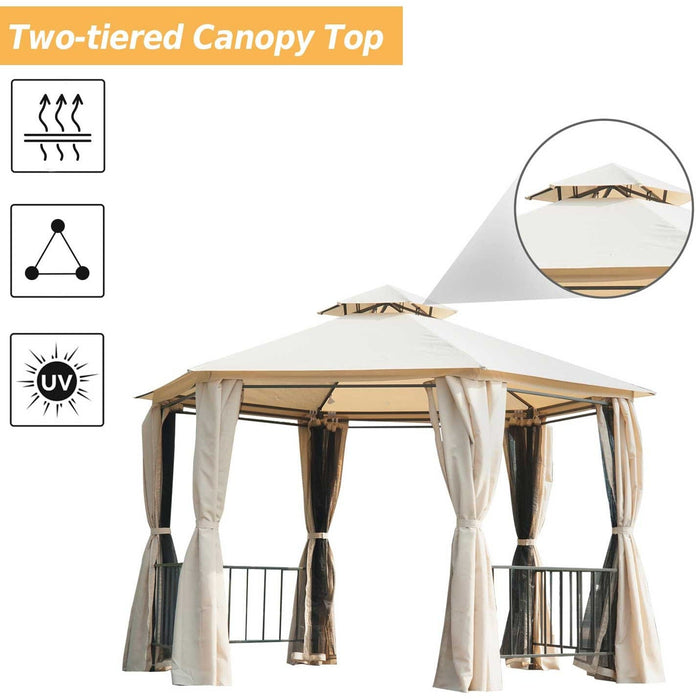 Hexagonal Metal Frame Gazebo With Sides, 3x3m