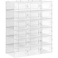 Stackable Shoe Storage Boxes, 18 Slot, Clear/White SONGMICS