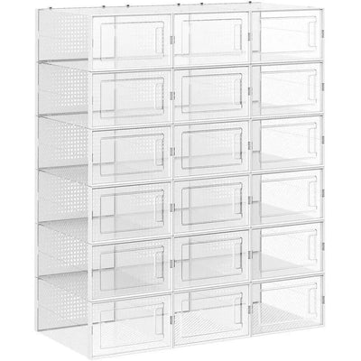 Stackable Shoe Storage Boxes, 18 Slot, Clear/White SONGMICS