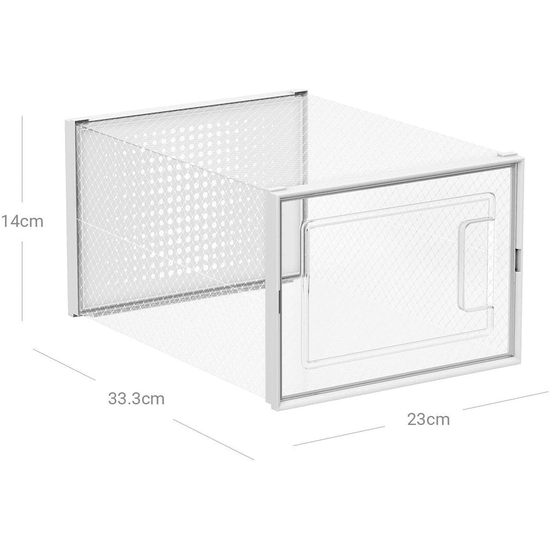 Stackable Shoe Storage Boxes, 18 Slot, Clear/White