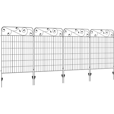 4 x Decorative Fence Panels, Rustproof, Black Outsunny