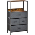Black 4-Drawer Chest with Fabric Bins Homcom