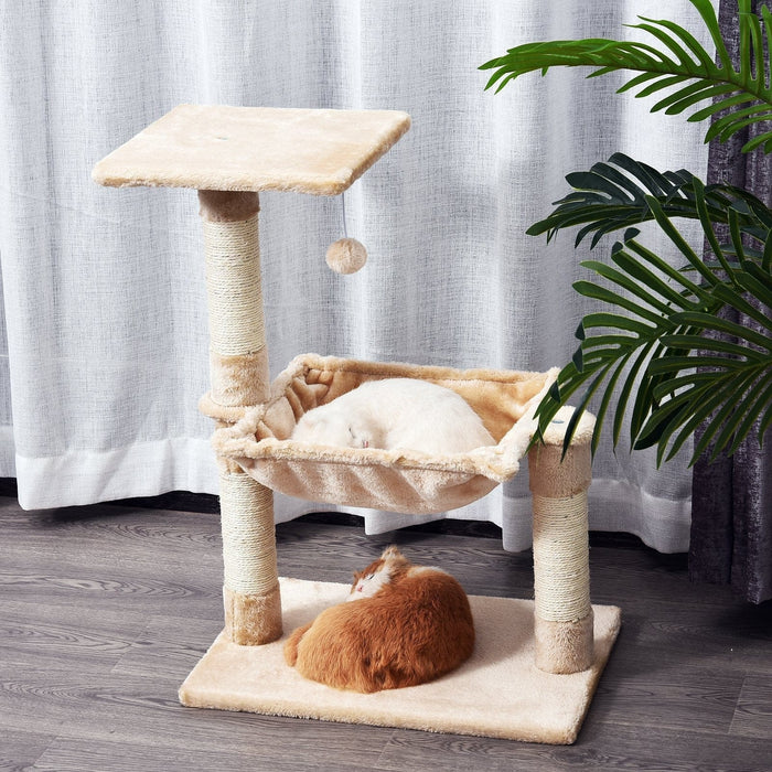 2-Tier Cat Tree, Sisal Post, Hammock, Dangle Toy, 70cm