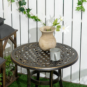 Outsunny Industrial Garden Side Table, Round Hollow Top Design Patio End Table with Cast Aluminum Frame, Bronze Outsunny