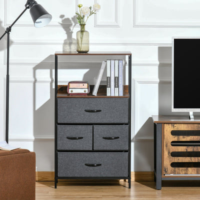 Black 4-Drawer Chest with Fabric Bins Homcom