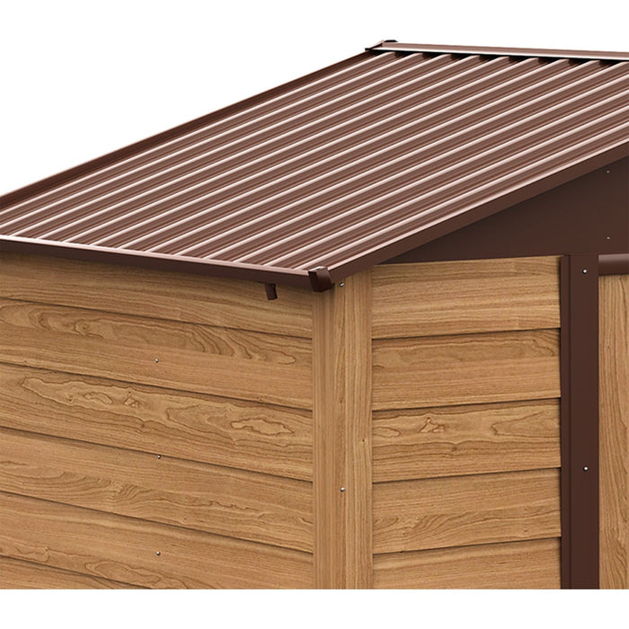 8x6 Metal Garden Shed, Apex Roof, Woodgrain Effect