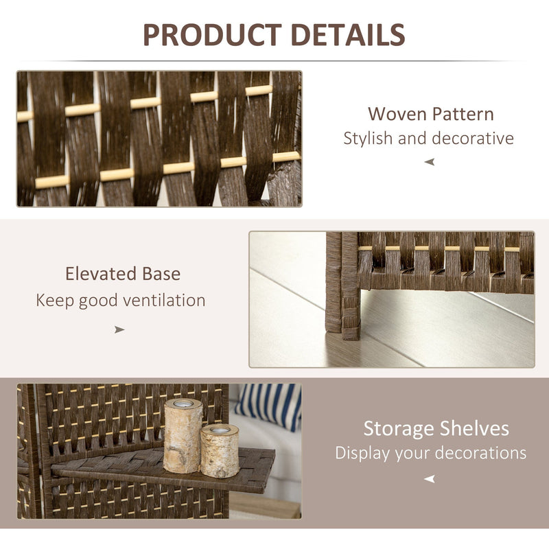 Brown 4-Panel Room Divider, 170cm