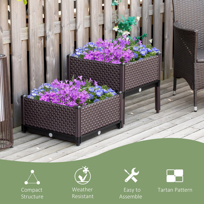 Set of 2 Plastic Raised Flower Beds, Self-Watering