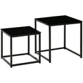 Set of 2 Black Glass Nested Tables Homcom