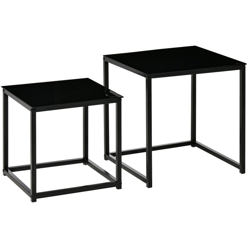 Set of 2 Black Glass Nested Tables