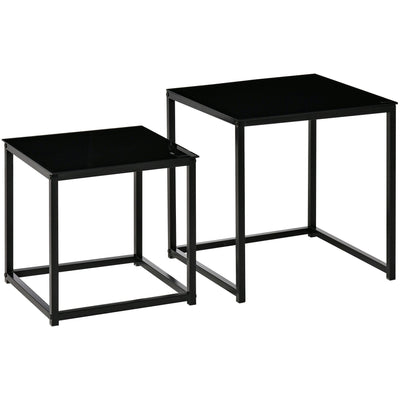Set of 2 Black Glass Nested Tables Homcom