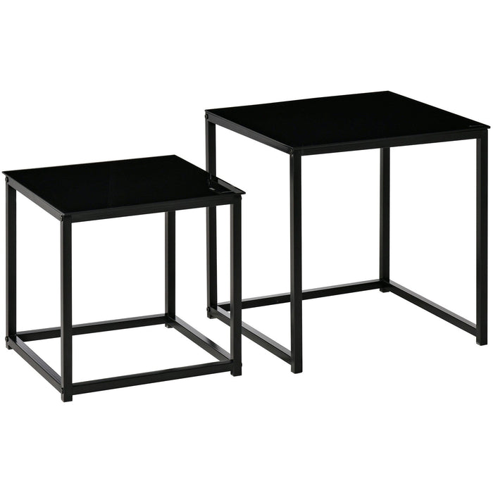 Set of 2 Black Glass Nested Tables