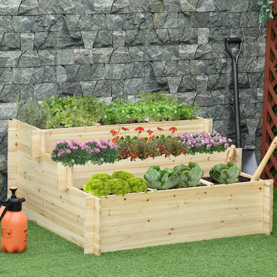 3 Tier Raised Flower Bed With 9 Grow Grids, Indoor/Outdoor Outsunny