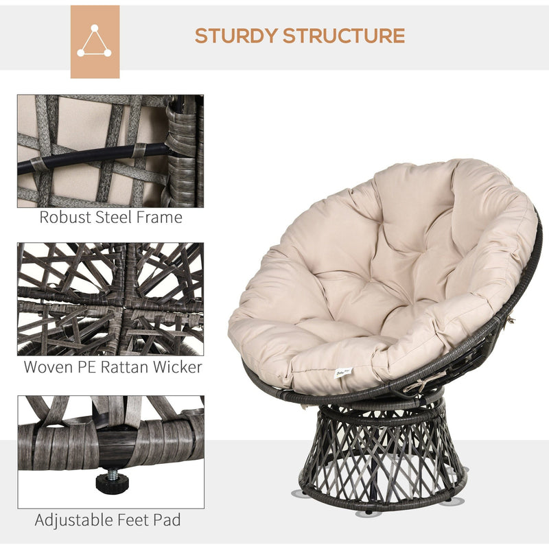 360° Swivel Rattan Garden Chair with Padded Cushion Outsunny