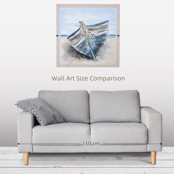 Blue Boat Beach Canvas Art, 90x90 cm