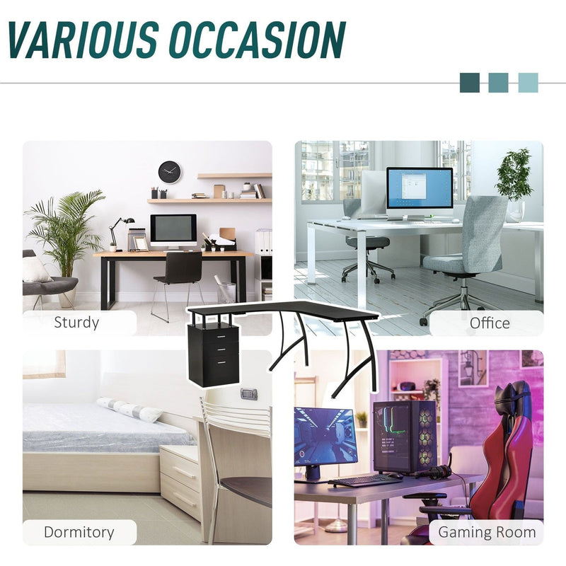 Industrial Corner Desk with Drawer, Black, Home Office