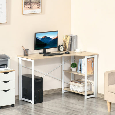 Folding L Shaped Desk, 2 Shelves, Oak Tone for Home Office Homcom