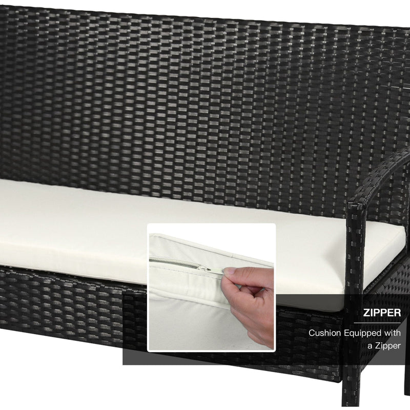 Garden Furniture Sofa and Table, 4 Seater Black Rattan