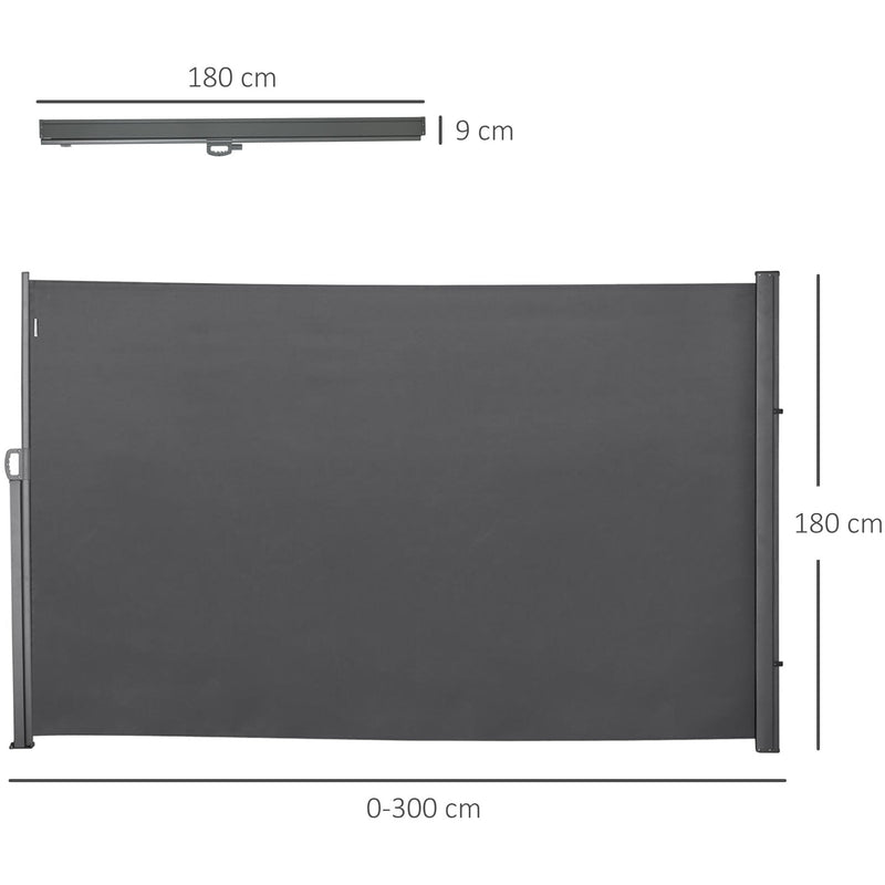 Outsunny Retractable Sun Side Awning Screen Fence Patio Garden Wall Balcony Screening Panel Outdoor Blind Privacy Divider (3x1.8M, Grey) Outsunny