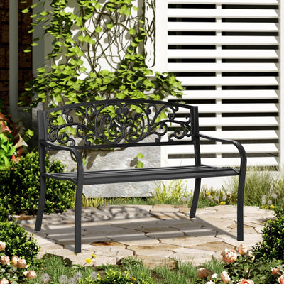Metal Garden Bench, 2 Person, Black Outsunny