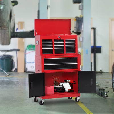 Tool Chest on Wheels, 6 Drawers, 61.6x33x108cm, Red Homcom