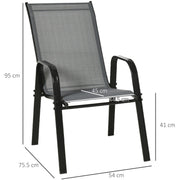 Outsunny Set of 4 Garden Dining Chair Set Stackable Outdoor Patio Furniture Set with Backrest and Armrest, Dark Grey Outsunny