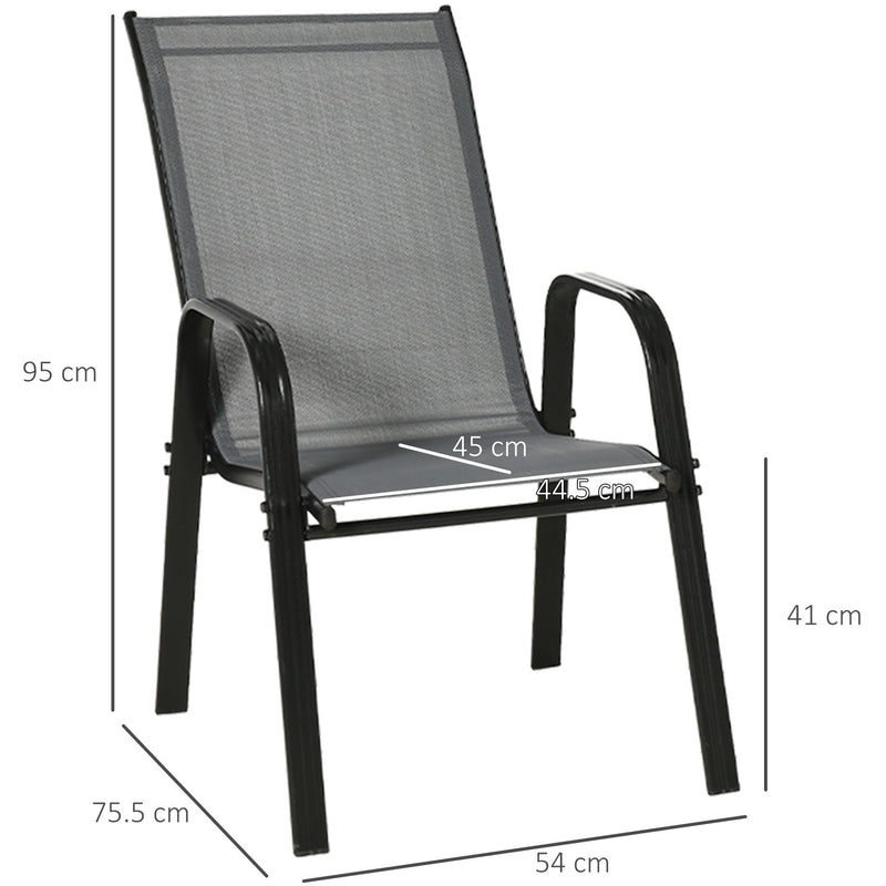 Outsunny Set of 4 Garden Dining Chair Set Stackable Outdoor Patio Furniture Set with Backrest and Armrest, Dark Grey Outsunny