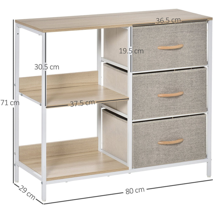 Beige 3 Drawer Dresser With 2 Shelves