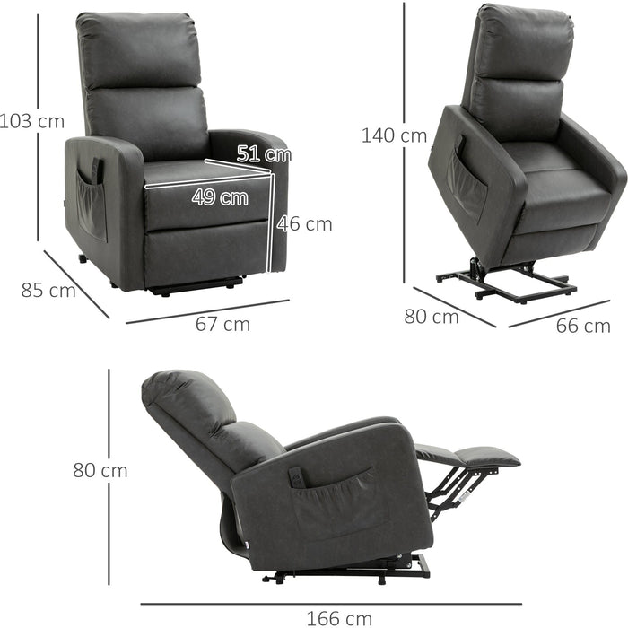 Rising Recliner Chair for Elderly, Charcoal Grey Leather