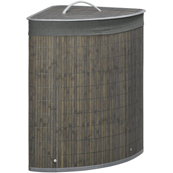 Bamboo Laundry Basket with Lid, Grey, 55L