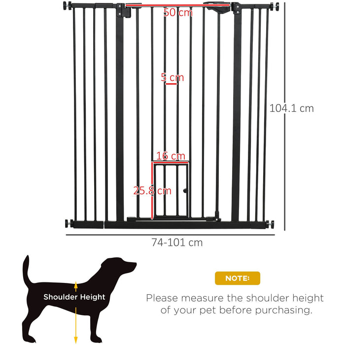 Extra Tall Pet Gate with Door (74-101cm) - Black