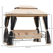 3 Seater Swing Chair 3-in-1 Hammock Bed Patio Bench, Beige Outsunny