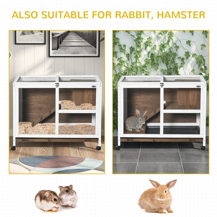 2 Level Indoor Rabbit Hutch With Wheels, Brown