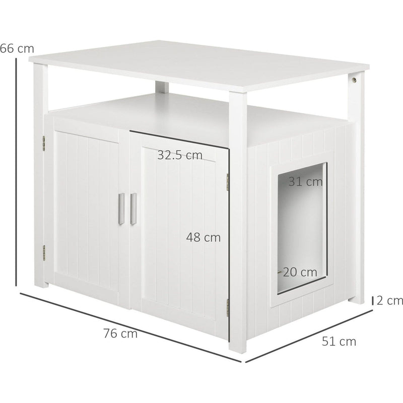 Grey Wooden Cat Litter Box Enclosure, Shelf, Double Doors