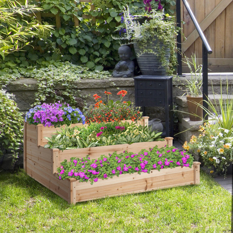 3 Tier Raised Wooden Garden Bed, 124x124 cm Outsunny