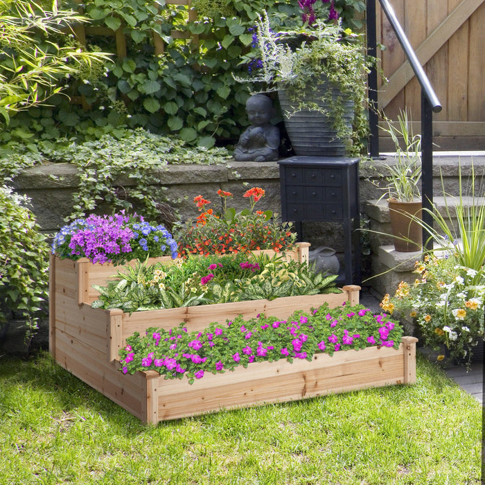 3 Tier Raised Wooden Garden Bed, 124x124 cm