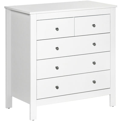 Modern 5 Drawer Chest, Metal Handles, Bedroom Storage, White Homcom