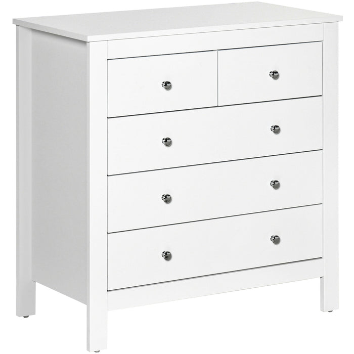 Modern 5 Drawer Chest, Metal Handles, Bedroom Storage, White