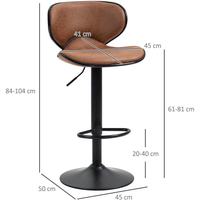 Set of 2 Kitchen Bar Stools, Brown Microfiber