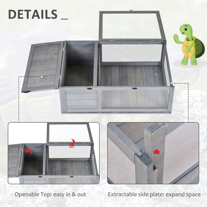 Wooden Tortoise House With Mesh Roof - Grey