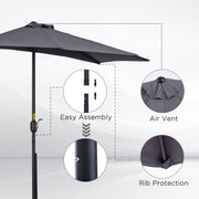 2.7m Half Parasol for Balcony - 5 Steel Ribs Outsunny