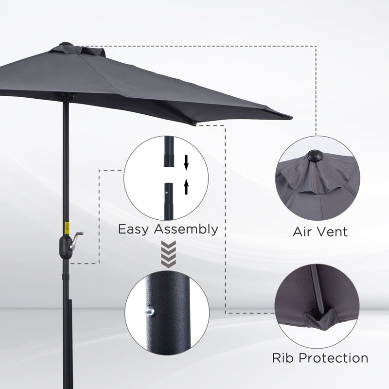 2.7m Half Parasol for Balcony - 5 Steel Ribs Outsunny