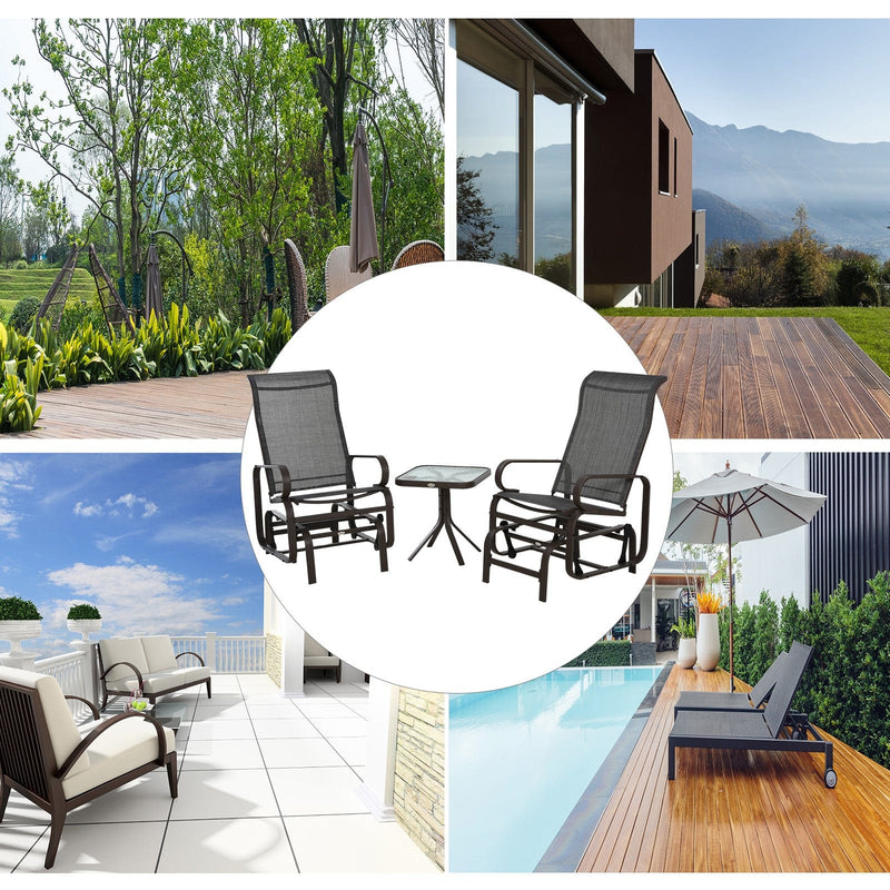 3-PC Outdoor Gliding Rocking Chair Set with Tea Table