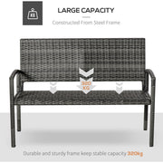 2 Seater Patio Rattan Bench, Grey Outsunny